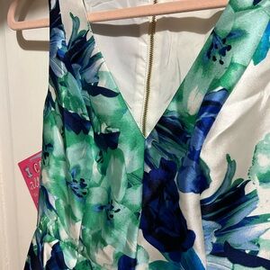 Calvin Klein Blue and Green Patterned Dress